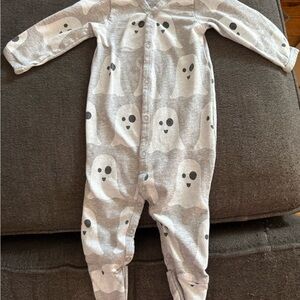 Monica and Andy Organic Gray Ghost Print Baby Snap up Pajamas